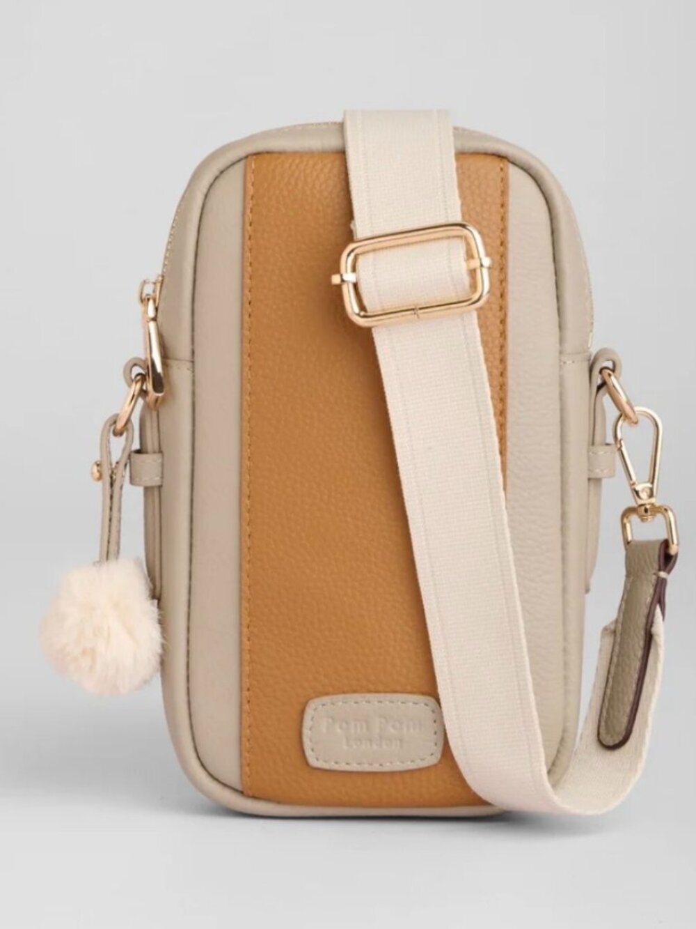 Pom Pom London Eaton Crossbody Phone Bag Stone & Maple NWOT